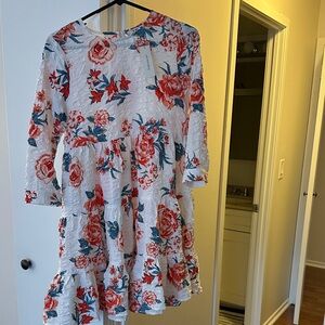 Francesca's Collections Floral Midi Dress - Red and White